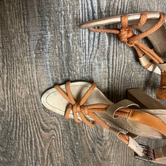 SCHUTZ 8.5 (Anthropologie) EUC GUC Orange utility rope Tan Block Heel Sandals - Picture 9 of 15